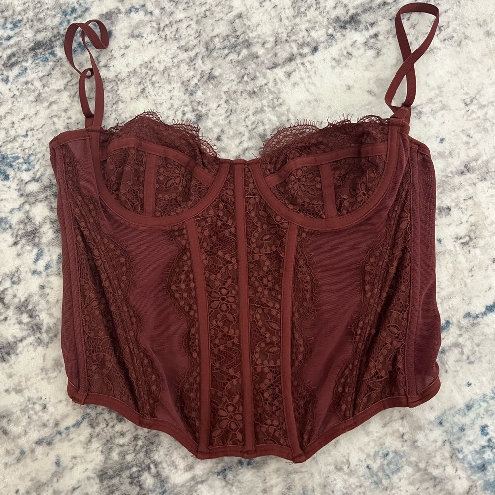 Urban Outfitters Lace Bustier in Deep Red